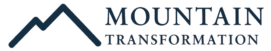 Mountain Transformation landscape logo with minimalist mountain icon and company name on a transparent background